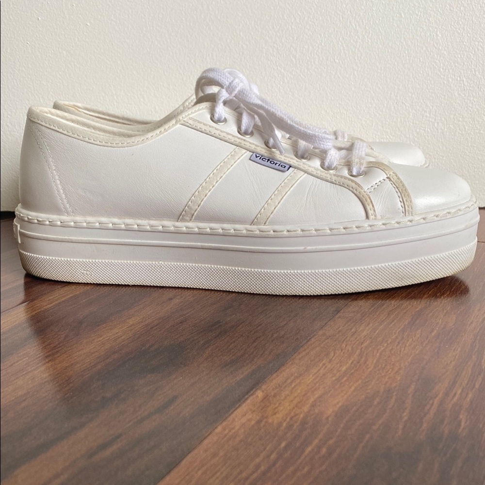Victoria Platform White Leather Type Sneaker Made In Spain